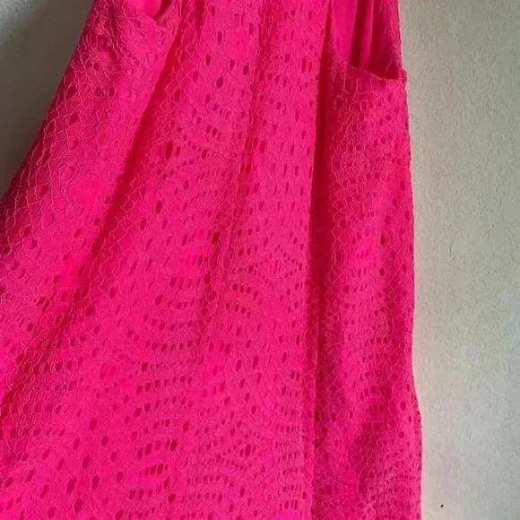 Lilly Pulitzer Quinn Halter Hot Pink Textured Knotty Lace Feminine Swing Dress S - Picture 10 of 11